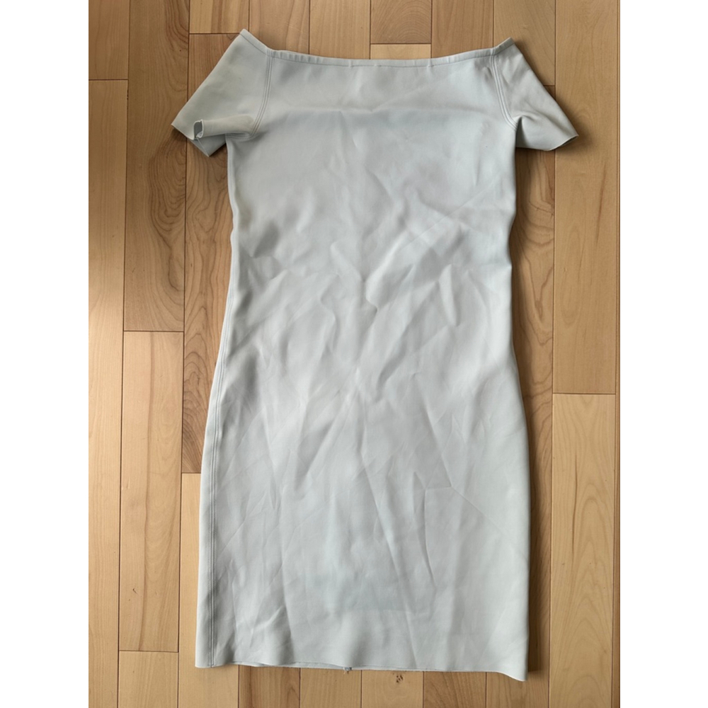 HELMUT LANG Light Blue Off-Shoulder Bodycon Dress S – Made in USA Designer Minim - Picture 2 of 10